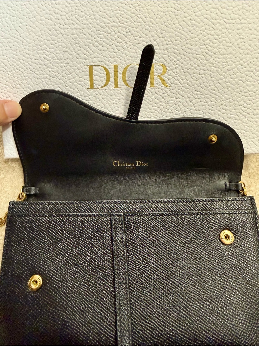 Dior Black Wallet on a Chain with Gold Chain and 'D' Charm - Picture 3 of 6